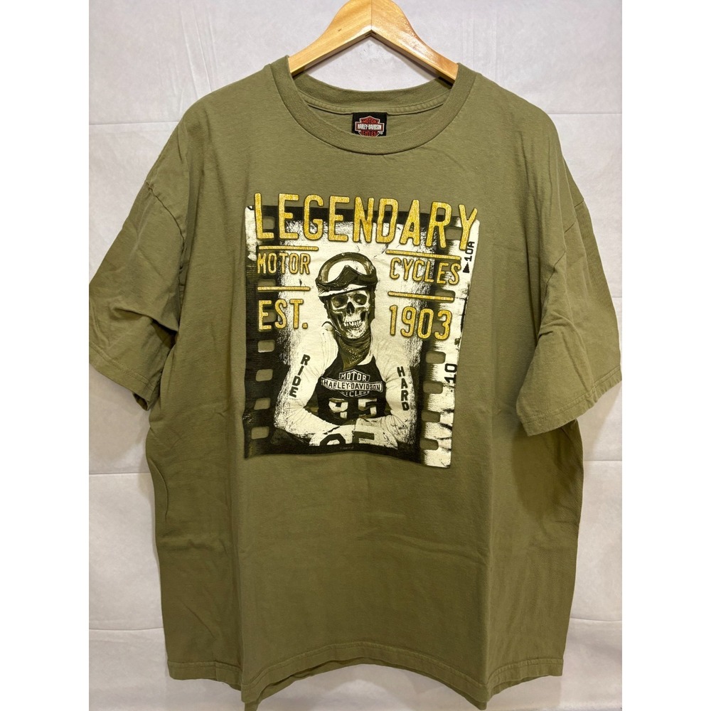 Harley Davidson Men's Shirt Green Graphic Beach Shack Panama‎ City 2XL Vintage - Picture 2 of 7